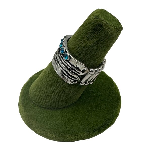 Handcrafted Silver Ring With Blue Gemstones One Size Adjustable Stretch - Picture 3 of 5